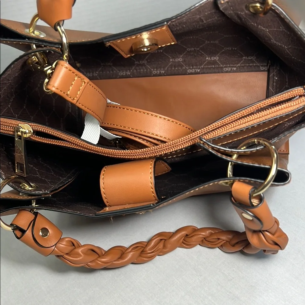 Aldo Brown Tote with Structured Design and Gold Accents